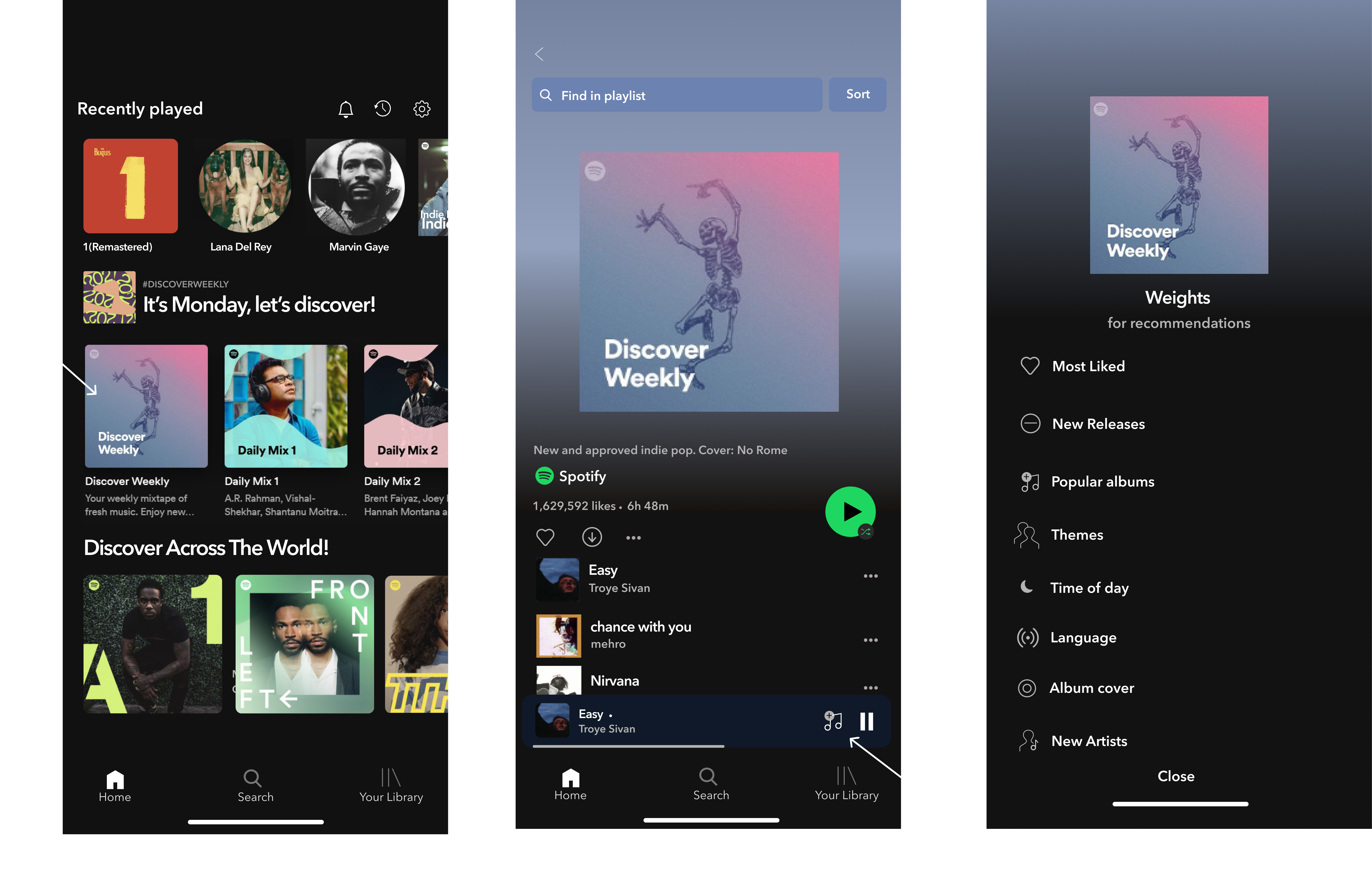 Spotify recommendation controls wireframes