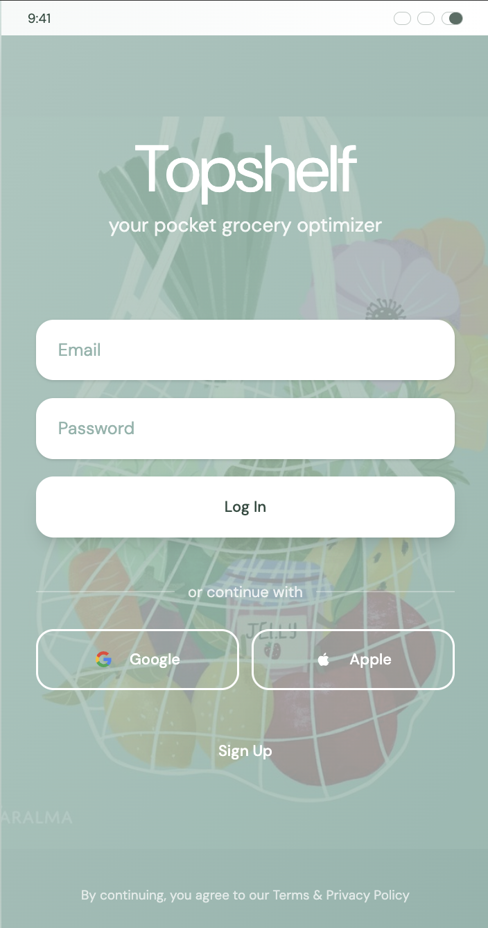 Login screen