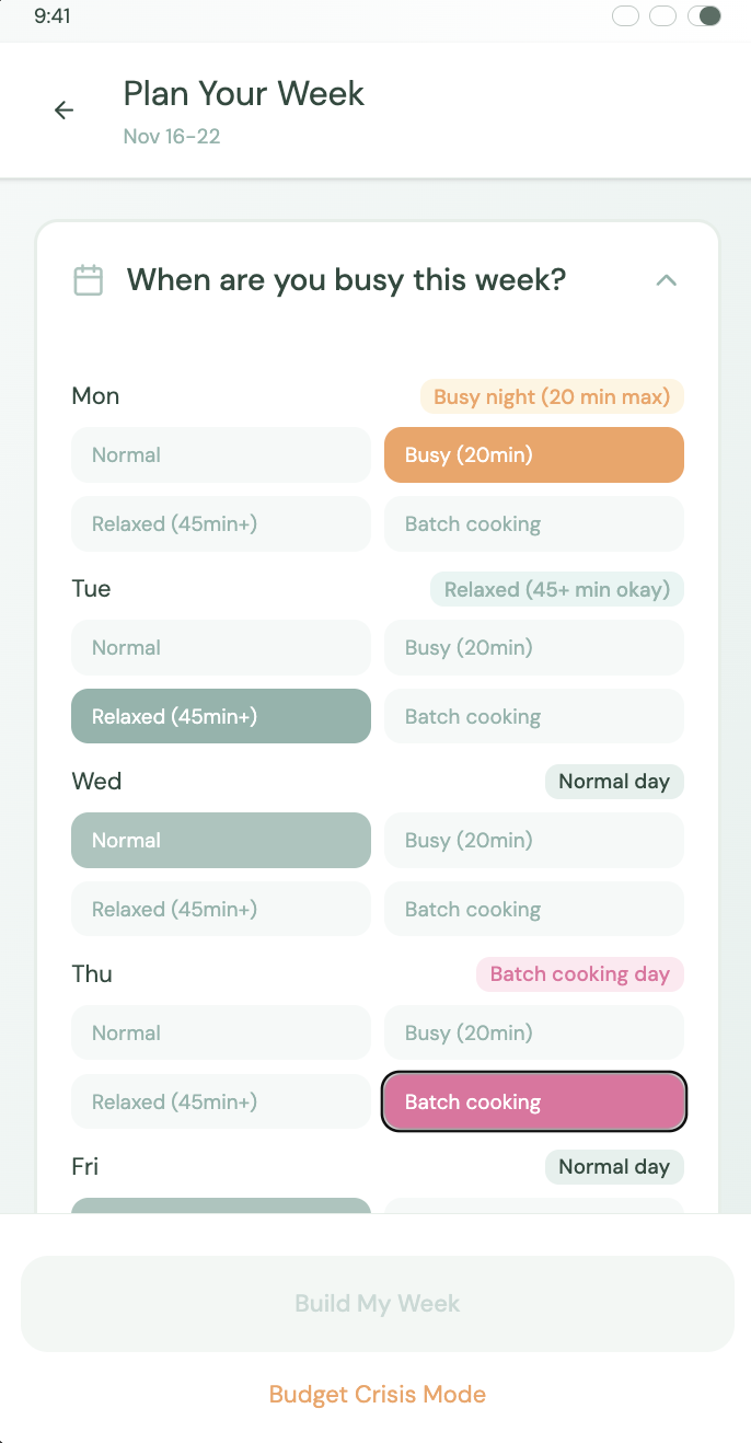 Schedule picker — busy nights