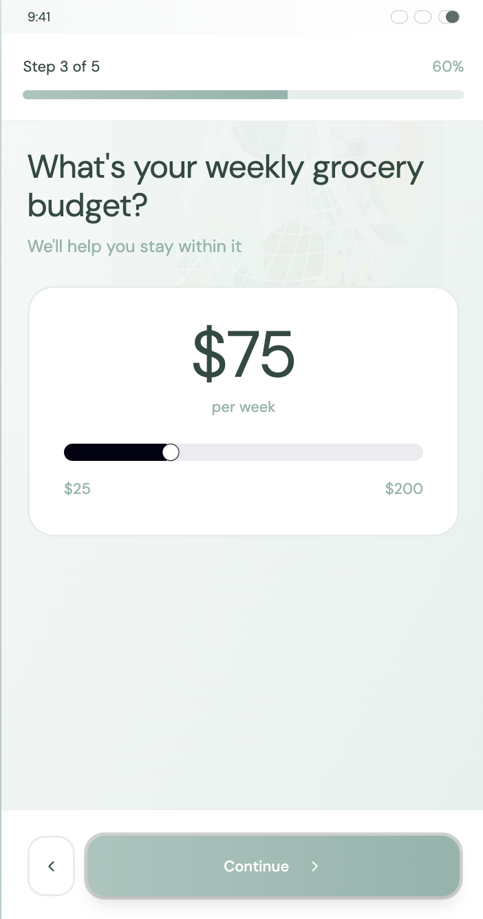 Weekly grocery budget — onboarding step 3