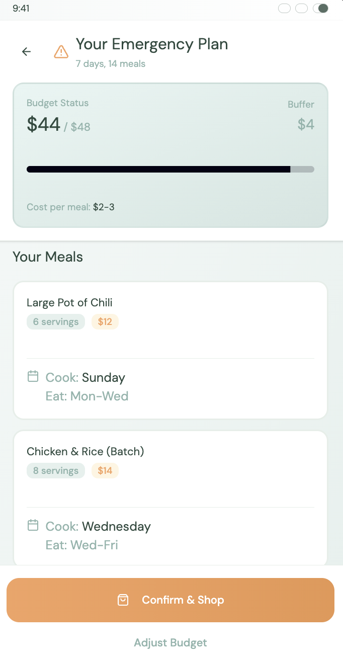 Your Emergency Plan — meals