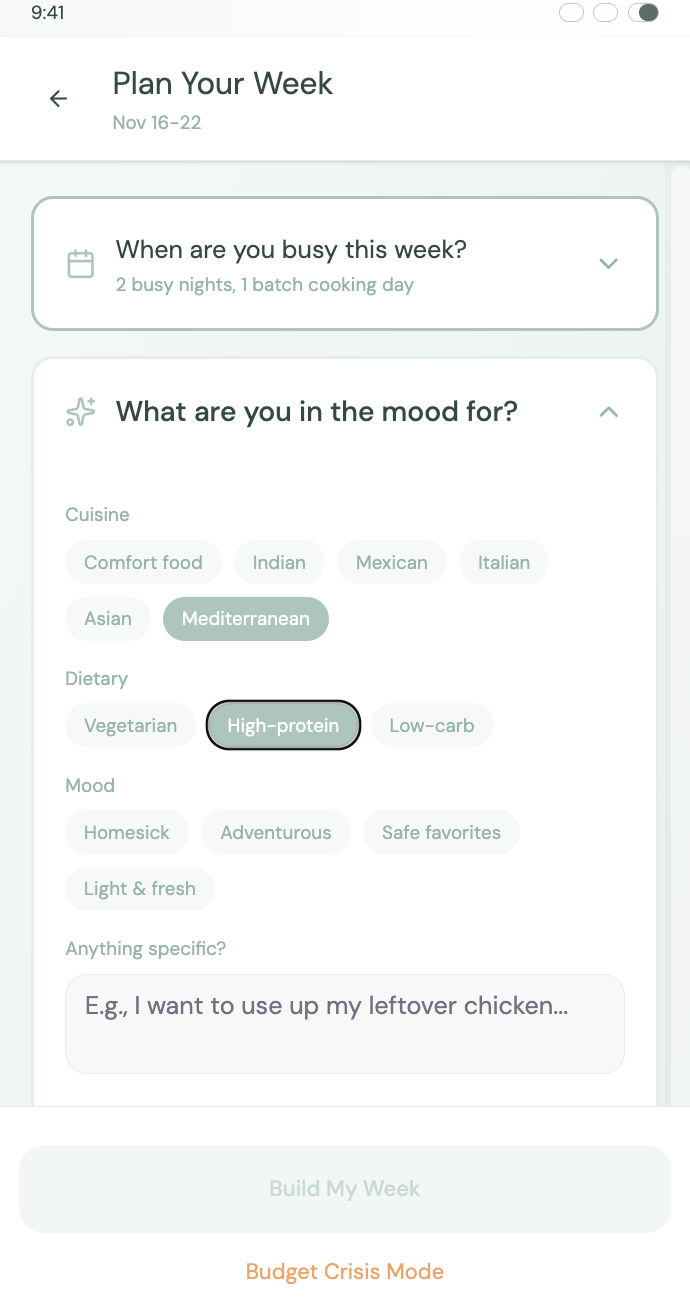Mood and cravings selector